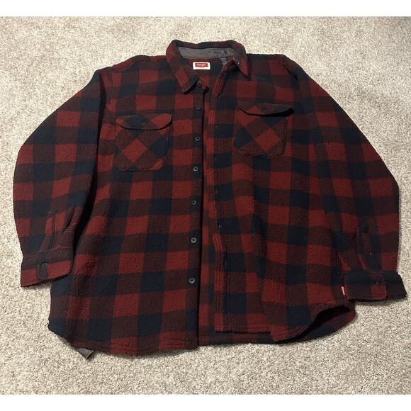 Wrangler Men’s Red and Navy Buffalo Plaid Flannel Shirt Jacket - Picture 1 of 7